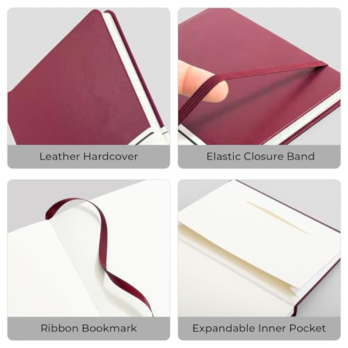 M&G Dotted Journal Notebook, 160 Pages A5 Hardcover Leather Journal for Men Women, 100GSM Thick College Ruled Paper for School and Work Note Taking 5.6" x 8", Burgundy - color: Burgundy, style: Dotted