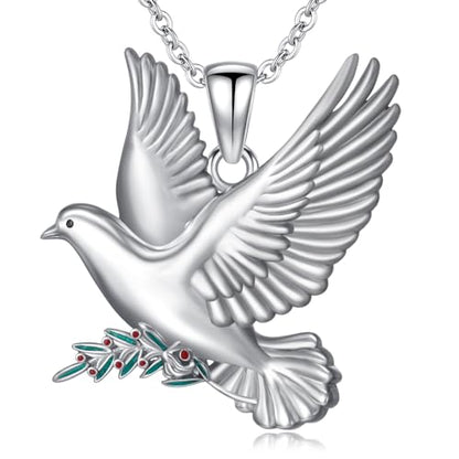 Hummingbird/Phoenix/Owl/Dove/Flamingo/Raven/Blue Jay/Cardinal/Peacock/Eagle/Parrot/Robin Necklace for Women 925 Sterling Silver Bird Pendant Necklace Animal Jewelry Gift for Mother Wife - style: Dove Necklace