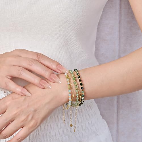 Farfume Crystal Bracelet Beaded Bracelets 4mm Natural Stone Beads Gemstone Handmade Jewelry Gift for Women - color: Rainbow Fluorite-mental clarity
