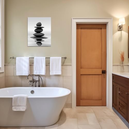 LZIMU Black and White Zen Wall Art Stones in Water Pictures Print on Canvas for Bathroom Yoga Meditation Spa Room Living Room Bedroom Wall Decorations Framed (Zen-1, 12"x18" (30x45cm)) - size: 12.00" x 18.00"