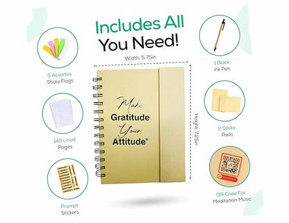 Gratitude Attitude Journal with Meditation Music, Pen, Pad, Sticky Notes, Color Tabs & Prompts. A self-care gift to encourage positive thoughts & overall mental wellness. (Natural, Unisex) - color: Natural