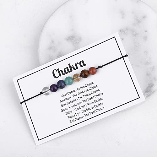 tenghong2021 Chakra Crystal Beaded Bracelet with Wish Card Adjustable Spiritual Anxiety Stone Beads Braide String Bracelet Yoga Meditation for Women Men Jewelry Birthday Gifts - style: Chakra