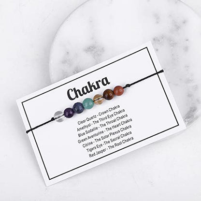 tenghong2021 Chakra Crystal Beaded Bracelet with Wish Card Adjustable Spiritual Anxiety Stone Beads Braide String Bracelet Yoga Meditation for Women Men Jewelry Birthday Gifts - style: Chakra