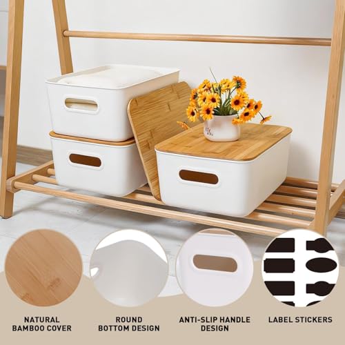Citylife Storage Bins with Bamboo Lids 16QT Plastic Storage Containers Stackable Organizer Boxes with Handle for Desk Snacks, Toys, 2 PCS, 15" L x 10.6" W x5.8 H - size: Large, style: 2 Pack