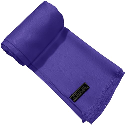CJ Apparel Solid Color Fringe Design Fringe Shawl Scarf Wrap Stole Throw Head Wrap Pashmina Gift Hand Made in Nepal New - color: Federal Blue