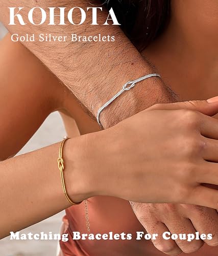 KOHOTA Silver Gold Bracelets for Women Trendy 14K Gold Plated Bracelet for Women Non Tarnish Dainty Stackable Layered Chain Heart Pearl Knot Beaded Bracelets Stack Set Charm Mothers Day Jewelry Gifts - color: A. Knot-gold gold
