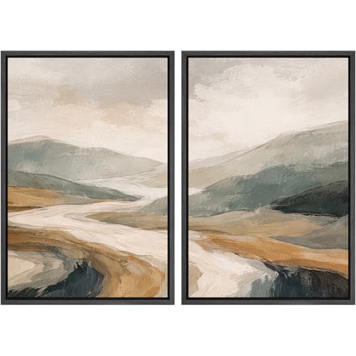 SIGNWIN Framed Wall Art Print Set Neutral Abstract Landscape Mountain Valley Photography Modern Art Rustic Relax/Calm Multicolor for Living Room, Bedroom, Office - 16"x24"x2 BLACK - color: A08-2604-EDW04, size: 16"x24"x2 Panels Black