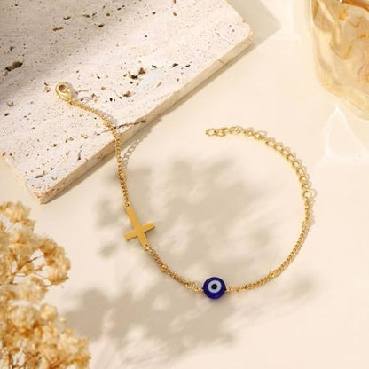 Triple Threat Protection Bracelet for Women,Evil Eye Natural Healing Crystal Beaded Bracelet for Protection - style: Evil Eye Bracelet (C)