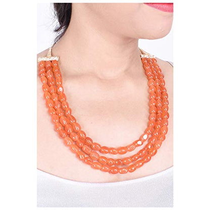 Ratnavali Jewels Quartz Multi Layer Strand Mala Beads Party Wear Necklace Jewelry Women RV3415 - color: Orange