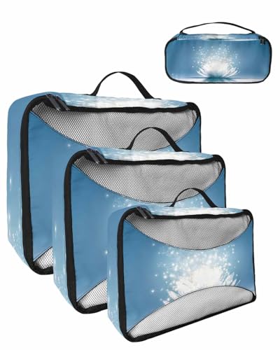 Meditation Lotus Flower 4 Set Packing Cubes, Asian Zen Spiritual Packing Cubes for Carry on Suitcase Travel Essential Bag for Clothes Shoes Cosmetics Toiletry
