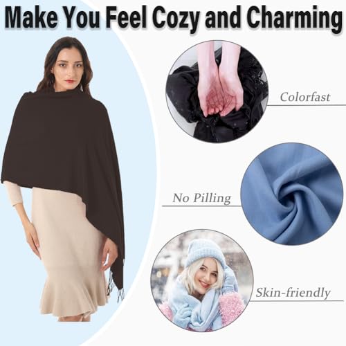 TwoYek Womens Scarf Pashmina Shawls and Wraps for Evening Dress Wedding Bridesmaid Gift - color: Brown