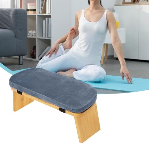 HouseVibe Meditation Bench Kneeling Stool Ergonomic Wood with Soft Cushion, Foldable, Portable Prayer Bench, Meditation Stool- Gray Blue - color: Gray Blue
