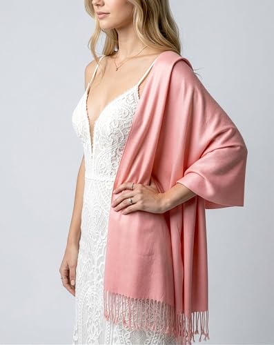 Achillea Lightweight Pashmina Scarf for Women – Soft Silky Shawl Wrap for Evening Dresses, Bridesmaids & Everyday Wear - color: Blush Pink