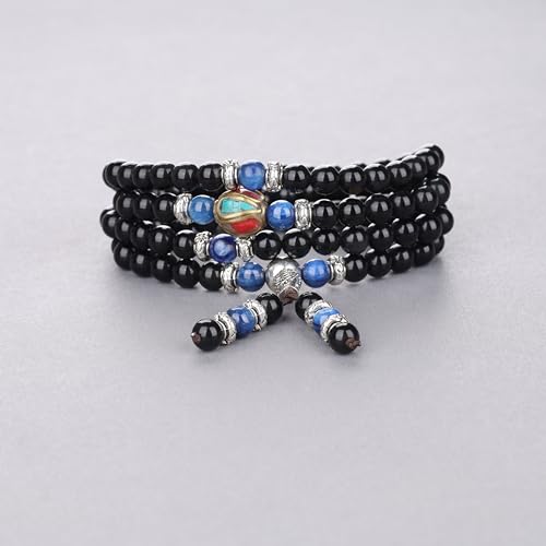 COAI Black Obsidian Stone Bracelet Necklace Mala Beads 108 - style: Kyanite