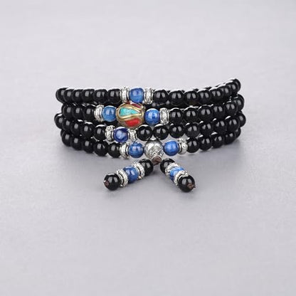 COAI Black Obsidian Stone Bracelet Necklace Mala Beads 108 - style: Kyanite