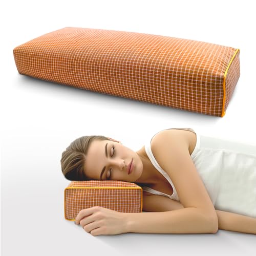 Adjustable Buckwheat Hull Pillow for Neck Pain Relief (21x8x4) Natural Cooling Cervical Support Camping Pillow for Side & Back Sleepers with Night Sweats (xiaoge Orange) - color: Xiaoge Orange