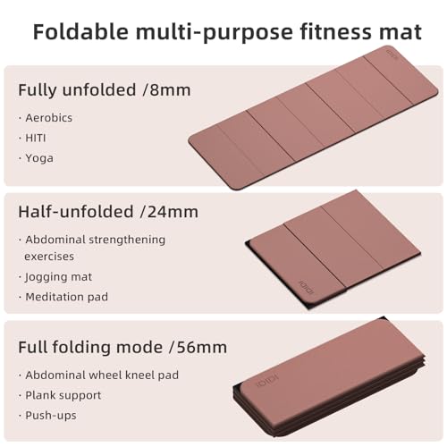 Foldable Yoga Mat Extra Thick 0.32 Inches（8mm） - SGS Certified POE Material Exercise Mat, Non-Slip Design Fitness Mats, Multi-Purpose Workout Mats for Studio or Home Use - color: Deep Pink