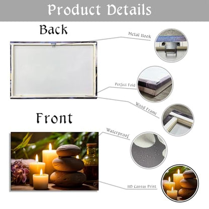 KPLUNDO Zen Canvas Wall Art - Bathroom Wall Decor Candle with Spa Stones Picture Meditation Relax Artwork for Yoga Spiritual Room Decor Frame(Art-4,12.00x18.00 inch)