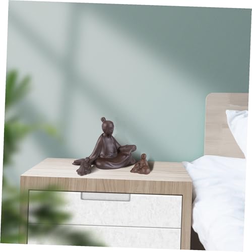 VOSAREA 3pcs Sand Ceramic Household Adornment Zen Rockery Decoration for Home Includes Styles Book and Sitting Figures for Interior Decor and Giving