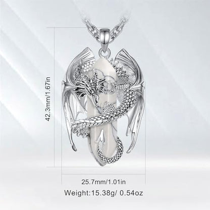 INFUSEU Unique Dragon Necklaces with Healing Crystal Stone for Men Women, Personalized Spiritual Gifts, 24 Inch Chain - color: White Howlite