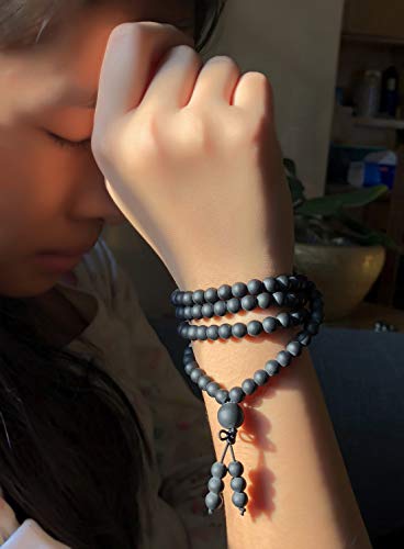AD Beads 6mm Natural Healing Gemstones Buddhist 108 Prayer Mala Stretchy Bracelet Necklace - color: Matte Black Onyx