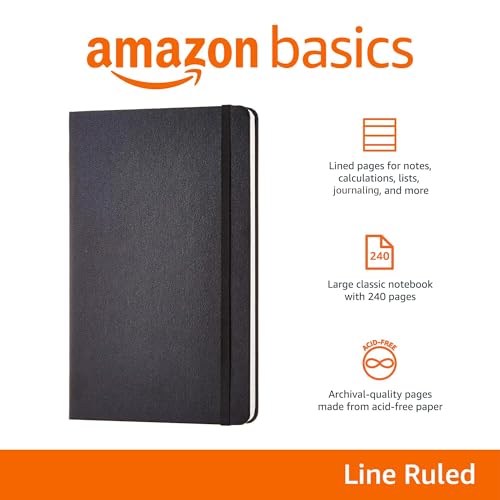 Amazon Basics Classic Lined Writing Notebook for Note Taking and Journaling, Hardcover with Elastic Closure, 240 Pages, 5" x 8.25", Black (Pack of 2) - size: 2 Pack, style: Ruled