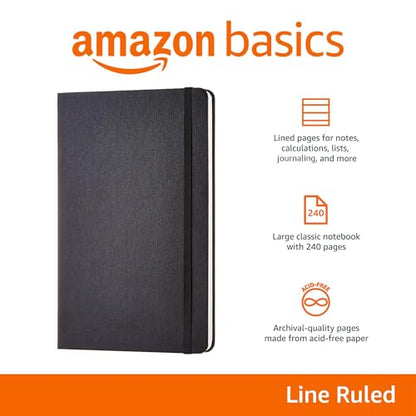 Amazon Basics Classic Lined Writing Notebook for Note Taking and Journaling, Hardcover with Elastic Closure, 240 Pages, 5" x 8.25", Black (Pack of 2) - size: 2 Pack, style: Ruled