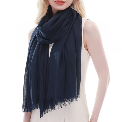 RIIQIICHY Scarf for Women Lightweight Solid Color Long Fashion Gauze Scarves Shawl Wrap - color: Navy
