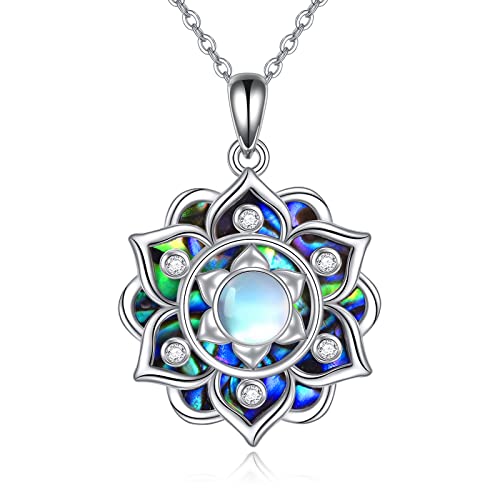 ONEFINITY Lotus Necklace 925 Sterling Silver Moonstone Pendant Necklace Yoga Lotus Jewelry for Women - style: Abalone shell lotus