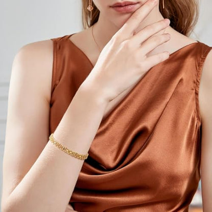 14K Gold Bracelet for Women 14K Gold Bracelets for Women Trendy Womens Link Bracelets Wide Mesh Design Mens Bracelet - size: 7.5