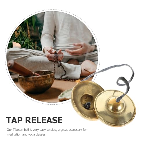 UKCOCO Handcrafted Nepalese Small Copper Meditation Cymbals Bell, Finger Cymbals Percussion Instrument for Adults, Tibetan Yoga Chime for Mindfulness and Sound Healing