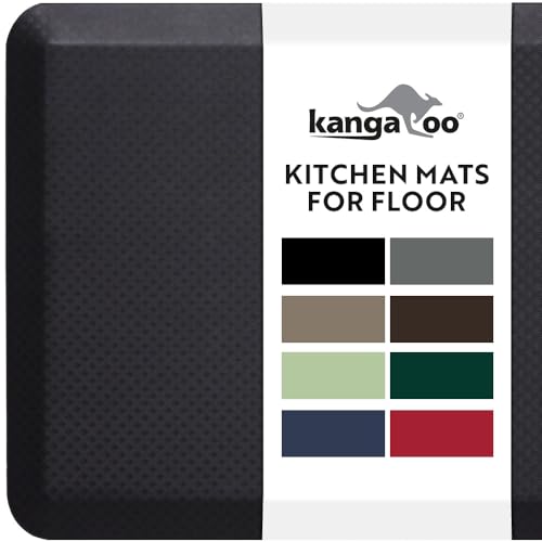 KANGAROO Cushioned Anti Fatigue Mats for Kitchen Floor, Reduce Foot, Knee, Back Pressure, 3/4 Inch Thick Ergonomic Mat, Waterproof Comfort Rug for Under Sink, Standing Desk, Store Floors, 20x32, Black - color: Black, size: 32" x 20" x 0.8"