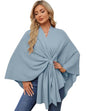 PULI Women's Elegant Shawl Wraps Soft Open Front Poncho Sweater for Spring Fall Winter - color: Front Tab-blue