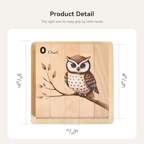 IEATFO 4 in 1 Wooden Animal Chunky Puzzle, 5 Solid Wood Puzzle Blocks with 4 Sides Realistic Forest Animals, Wooden Block Puzzle with Durable Base for Toddlers 3+ Years - Montessori Inspired - style: 4 in 1 (Forest)