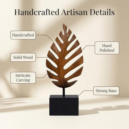 Solid Wood Leaf Sculpture, Gift for Mom, Home Decor, Living Room, Boho, Coffee Table, Centerpiece Table Decorations, Mantle, Bathroom Shelf, Farmhouse, Christmas Decorations