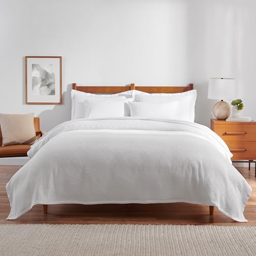 Arkwright Basket Weave Twin Blanket - 100% Ringspun Cotton All Season Blankets, Luxury Hotel Quality, Soft on Skin, Breathable, 300 GSM for Bed, Sofa, and Chair, 68 X 90 in, White - color: Bright White, size: Twin (68x90)