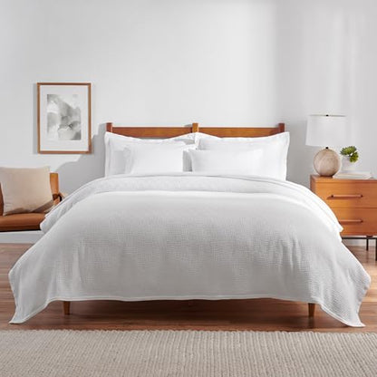 Arkwright Basket Weave Twin Blanket - 100% Ringspun Cotton All Season Blankets, Luxury Hotel Quality, Soft on Skin, Breathable, 300 GSM for Bed, Sofa, and Chair, 68 X 90 in, White - color: Bright White, size: Twin (68x90)
