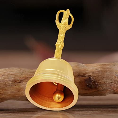 Pure Brass Hand Bell,4.5 Inch Hand Rattle Buddhist Meditation Hand Bell Feng Shui Taoist Instrument Religious Hand Bell for Meditation Prayer Clarity
