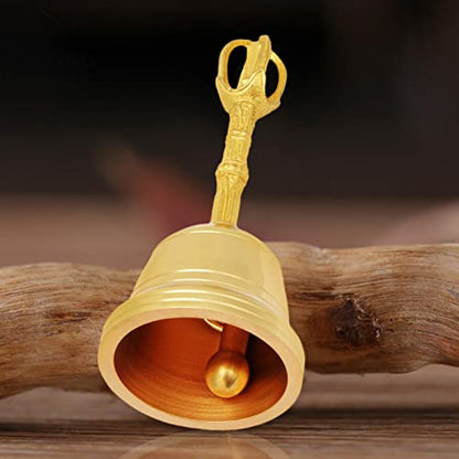 Pure Brass Hand Bell,4.5 Inch Hand Rattle Buddhist Meditation Hand Bell Feng Shui Taoist Instrument Religious Hand Bell for Meditation Prayer Clarity