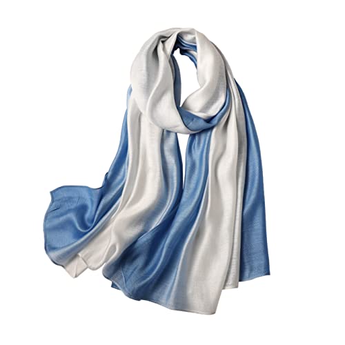WINCESS.YU Women Gradient Scarf Long Shawls and Wraps Fashion Plain Pashmina Formal Scarf - color: Blue and White