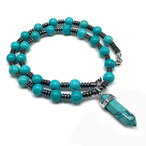 Healing Stress Anxiety Meditation Grounding Energy Gemstone Necklace Series - color: Healing Gemstone Necklace Series-Natural Turquoise -8 mm 18 inch- Stone
