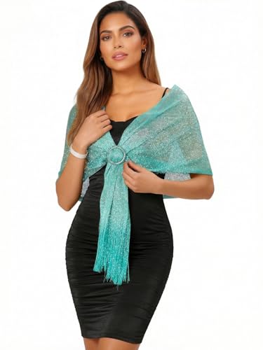 Sumolux Shawls Wraps for Evening Dresses Metallic Glitter Shawls Scarf for Women Sparkling Wedding with Free Buckle - color: Light Green