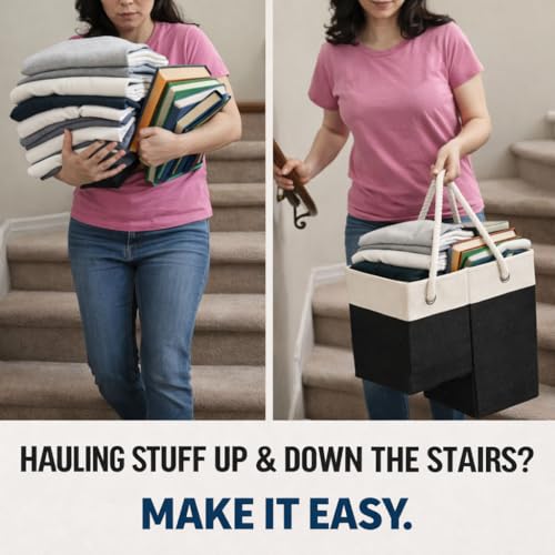 Stair basket,Foldable staircase baskets,Step stairs storage baskets with handle,1pcs black - color: black