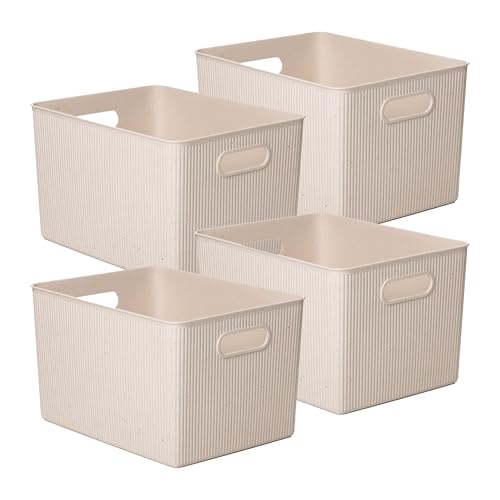 Superio Eco-Friendly Decorative Plastic Basket Open Home Storage Bins Organizer Baskets, X-Large (4 Pack) Container Boxes for Organizing Closet Storage Bins for Shelves Drawer Shelf 22 Liter - color: Eco-Friendly, size: 22 Liter (4 Pack)