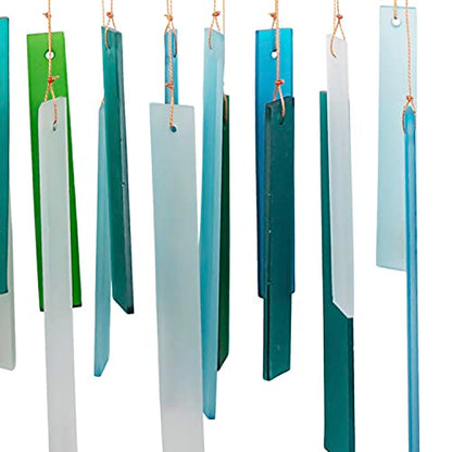 Blue Handworks Sea Glass and Driftwood Chime - Sandblasted Glass and Found Wood Hand Crafted Wind Chime
