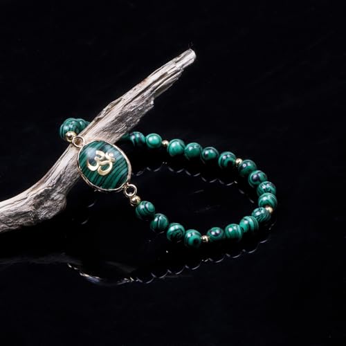 Da Piao Liang Malachite Om Yoga Bracelet - Green Beaded Meditation Jewelry For Women, Elastic Spiritual Gemstone Bracelet