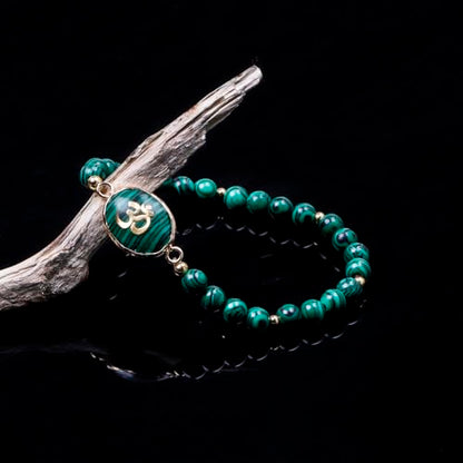 Da Piao Liang Malachite Om Yoga Bracelet - Green Beaded Meditation Jewelry For Women, Elastic Spiritual Gemstone Bracelet
