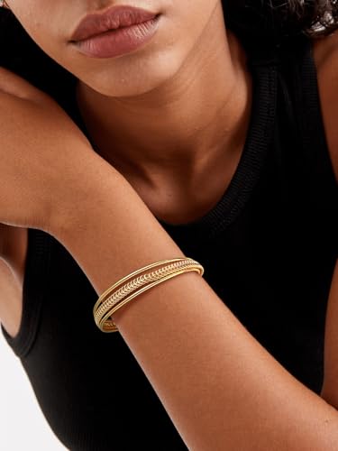 U7 Unisex Simple Cuff Bracelet 18K Real Gold Platinum Plated Fine Bracelets Fashion Jewelry Open Bangle Cuff Bracelets, Twisted or Heart Style - color: G.Elegant Cuff-Gold