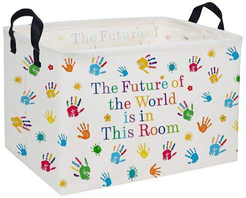 Rectangle Kids Baskets Book Basket Cute Storage Bin Organizer Boys Box for Room Decor Gift Basket(Handprint) - color: Handprint