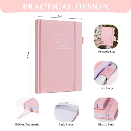 Comkiso Gratitude Journal with 4 Inspirational Stickers: Undated Daily Gratitude Journal for Women and Men - More Happiness, Affirmation, and Mindfulness in A Few Minutes with Prompts & Quotes (Pink) - color: C. Pink